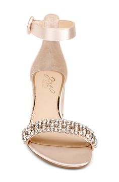 "Find BADGLEY MISCHKA James Sandal on Editorialist. This twinkling sandal with a lightly padded footbed and walkable block heel brings bling to eveningwear with a glitter-covered upper and prong-set crystals. 2 1/4\" heel (size 8.5) 4\" strap height Adjustable ankle strap with buckle closure; hidden elastic inset Textile and synthetic upper/synthetic lining/rubber sole Imported Women's Shoes" Embellished Ankle Strap Sandals For Prom, Open Toe Sandals For Prom And Holiday, Sparkling Ankle Strap Sandals For Evening, Sparkling Open Toe Synthetic Sandals, Sparkling Synthetic Open Toe Sandals, Glamorous Sparkling Sandals For Gala, Glamorous Sandals With Heel Loop For Events, Low Heel Embellished Sandals For Prom, Embellished Low Heel Sandals For Prom