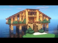 Cool Minecraft Houses Survival, Minecraft Lake House, Minecraft Lake