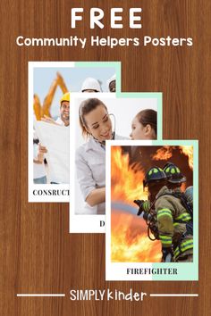 the firefighter flyer is shown with four different pictures and text that reads free community helpers