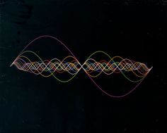 an image of a sound wave on a black background with colorful lines and dots in the middle