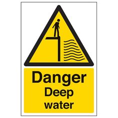 a danger sign with the words danger deep water