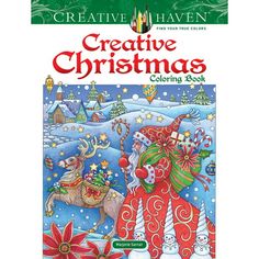 an adult coloring book with santa claus and reindeers in the snow, surrounded by christmas decorations