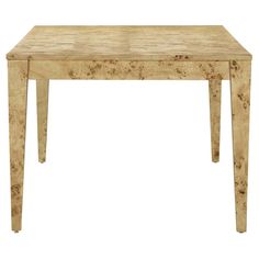 a wooden table with two legs and a small square top on an isolated white background