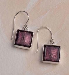 Plum earrings - dangle earrings - purple earrings - Murano glass earrings - square drop earrings - 50th gift for her - earrings for mom____________________________________Dangle earrings handmade with genuine plum coloured Murano glass and sterling silver. These purple earrings feature a square of sumptuous plum coloured Murano glass containing white gold, handset in a sterling silver frame setting by British jewellery designer Claudette Worters.These square drop earrings will make fabulous earr Elegant Rectangular Earrings As Gift, Elegant Gift Earrings, Modern Purple Jewelry As A Gift, Modern Purple Jewelry For Gifts, Hypoallergenic Square Sterling Silver Jewelry, Modern Earrings With Lever Back For Gift, Pink Rectangular Earrings As Gift, Pink Rectangular Earrings For Gifts, Pink Rectangular Earrings For Gift