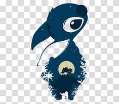 an image of a blue bird with the moon in the background png clipart