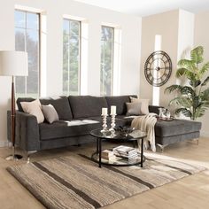 Agnew Contemporary Grey Microfiber Right Facing Sectional Sofa FredCo Light Brown Couch, Beige Sofa Living Room, Mediterranean Living Room, Grey Sofa Living Room, Brown Sectional, Plush Furniture, Grey Sectional Sofa, Leather Sofa Living Room, Modern Sofa Set