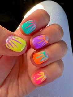 Super Fancy Nails, Funky Fun Nail Designs, Colorful Crazy Nails, Fun Pretty Nails, Chic Colourful Outfits, Cute Simple Nail Art For Short Nails, Bright Design Nails, Fun Colourful Nails, Two Tone Nail Designs Color Combos