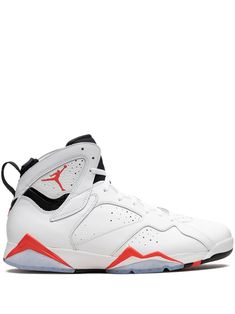 white leather signature Jumpman motif perforated detailing round toe front lace-up fastening logo-embroidered tongue branded insole rubber sole Jumpman Logo, Jordan 7, Jordan Air, Heart Logo, Retro Sneakers, Sneakers Blue, Flat Sneakers, Sneaker Brands, Black Accents