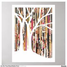 an art print with trees made out of strips of paper