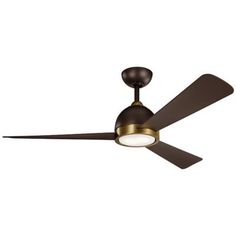 a ceiling fan that has a light on it and a dark brown bladed blades