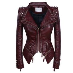 PRICES MAY VARY. Fabric: high quality pu leather; Lining: 100% Polyester This women leather jacket is perfectly crafted by professionals to give you a long lasting style experience.Wearing this women's leather jacket gives people a new sense of fashion. Decorative rivets on shoulder, waist and cuff, removable side bottoms HAND WASH ONLY / DO NOT BLEACH / LINE DRY / DO NOT IRON Before ordering: please confirm whether it is SX trademark. If you have any questions, please contact us. thank you very Punk Shorts, Jean Jacket Styles, Faux Leather Biker Jacket, Slim Fit Jackets, Slim Fit Shorts, Biker Style, Zipper Jacket, Solid Clothes