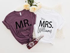 "Future Mrs and Mr Shirts - Couples Wedding Shirts - Matching Wedding Shirts - Honeymoon Shirts - Custom Name Shirts - Bridal Shower Gift IMPORTANT FOR LONG SLEEVE SWEATSHIRT, PLEASE MAKE SURE YOU CHOOSE THE SWEATSHIRT  OPTION FROM THE SHIRT SIZE LISTING. If you are not sure how to choose it, please contact us.                                           HOW TO ORDER  1.Select Shirt STYLE and SIZE from 1st drop down 2.Choose the SHIRT-SWEATSHIRT OR HOODIE  COLOR  from the 2nd drop down 3. Check your shipping address to make sure it's correct 4. Complete checkout                                  DISCRIPTION -Personalization box is only for design/text color information. - We have 3 different tshirt brand that we use, if you only want one particular brand please ask the seller for availability Newlywed Shirts, Mr And Mrs Shirts, Just Married Shirts, Mrs Shirts, Couples Shirts, Married Shirt, Wedding Shirt, Name Shirts, Wedding Party Shirts