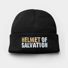 The helmet of salvation was recreated using a traditional snapback, distressed dad hat, and now a beanie. This hat is not only a great head-warming piece but a staple accessory which features premium white and gold embroidery, providing a high-quality aesthetic and design. This product is made after submitting your order, which is why it takes us a bit longer to deliver. Producing these hats on demand helps us serve more of God's people in neighboring countries and prevent overproduction. Thank Letter Print Beanie Hat One Size Fits Most, Gods Favorite Hat, Helmet If Salvation, Adjustable Letter Print Beanie Hat, Adjustable Letter Print Beanie, Adjustable Beanie With Letter Print, Christian Business Ideas, Christian Hats For Men, Streetwear Beanie With Letter Print