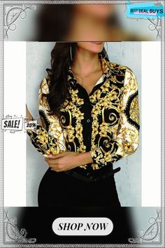 Women's Shirt Blouse Yellow Floral Button Print Long Sleeve Daily Weekend Streetwear Casual Shirt Collar Regular Floral S Spring Gold Blouse With Buttons, Gold Long Sleeve Shirt With Buttons, Gold Long Sleeve Tops With Buttons, Elegant Yellow Button-up Top, Gold Collared Tops With Buttons, Gold Collared Top With Buttons, Gold Button-up Top With Buttons, Gold Button-up Blouse With Button Closure, Streetwear Casual