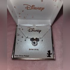 Silver Minnie Mouse Necklace With Gold Accents Nib Disney Silver Jewelry For Birthday, Silver Disney Mickey Mouse Jewelry, Disney Mickey Mouse Silver Jewelry, Themed Mickey Mouse Jewelry As Gift, Disney Minnie Mouse Jewelry, Disney Silver Necklace For Gift, Disney Style Silver Necklace For Gift, Mouse Necklace, Disney Jewelry