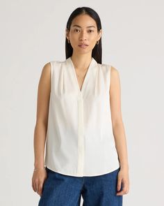 Fitted Viscose Elegant Tank Top, Viscose Sleeveless Blouse Tank Top For Work, Sleeveless Viscose Tank Top For Work, Elegant Sleeveless Viscose Top, Fitted Viscose Tank Top For Work, Elegant Sleeveless Viscose Blouse, Silk Sleeveless Tank Top For Work, Chic Silk Tank Top For Work, Elegant Stretch Viscose Blouse