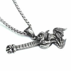 Punk Skull Guitar Pendant Necklace Gothic Rock Retro Biker Jewelry For Men Women | eBay Punk Pendant Necklace For Gift, Punk Skull Shaped Stainless Steel Necklace, Edgy Skull-shaped Chain Jewelry, Punk Skull Necklace With Chain, Adjustable Punk Skull-shaped Jewelry, Biker Jewelry, Rock Jewelry, Gothic Necklace, Skull Necklace