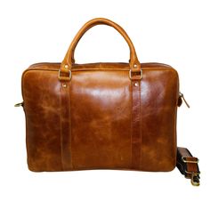 a brown leather briefcase sitting on top of a white background