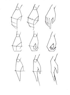 how to draw hands with different angles and positions for each hand, from the top view