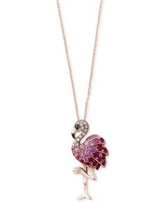 in stock Fine Jewelry In Pink Gold With Rose Cut Diamonds, Rose Gold Diamond Jewelry With Gemstone Accents, Flamingo Pendant, Jewelry Set Design, Diamond Eyes, Disney Wedding, Watch Necklace, Pink Sapphire, Cute Jewelry