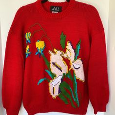 Size: Small, Medium & Large **Multiple Quantities Available Color: Red Background With Multi-Color Flowers. Beautiful Embroidery Details. Front Design & Solid Red Back. New, Never Worn Leftover Inventory (Excellent High Quality Pima Cotton) Hand Machine Knit Vintage 90’s Sweaters From Peru Content: 100% Pima Cotton Washing Instructions: Prefer Dry Clean Or Hand Wash In Cold Water With Like Colors. Red Vintage Sweaters, Grandma Sweater Christmas, Soft Soap, Machine Knit, Multi Colored Flowers, Womens Sweaters, Flowers Beautiful, Knit Sweaters, Solid Red