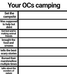 an image of a table with the words camping and other things to do in it