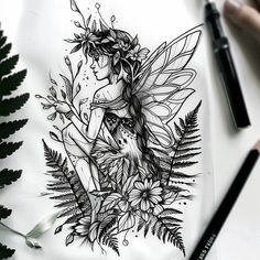 Fairy Tattoo Flash Collection Herb Garden Tattoo, Dandelion Fairy Tattoo, Enchanted Forest Tattoo Fairies, Fairie Tattoo, Fairy Tattoos For Women, Forest Fairy Tattoo, Dark Fairy Tattoo, Fairy Garden Tattoo, Theigh Tattoos