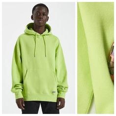 Nwot. Pull & Bear Man Neon Green Basic Hoodie Loose Fit Sweatshirt With Adjustable Hooded Collar And Long Sleeves, Front Pouch Pocket, Ribbed Trim. Size L. Ref. 4591/569. Dd Green Tops With Kangaroo Pocket For Spring, Green Hoodie With Ribbed Cuffs For Streetwear, Green Crew Neck Sweatshirt With Kangaroo Pocket, Green Sweatshirt With Kangaroo Pocket For Streetwear, Green Urban Hoodie With Kangaroo Pocket, Urban Green Hoodie With Kangaroo Pocket, Green Sweatshirt With Kangaroo Pocket For Spring, Casual Yellow Hoodie With Ribbed Cuffs, Green Urban Hoodie With Relaxed Fit