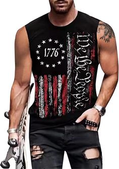 Heralady 4th of July Shirts Mens Muscle Tank Top 1776 Sleeveless Graphic Gym Workout American Flag Shirt Metallica Concert, Concert Outfit Rock, Concert Outfit Ideas, Muscle Tank Top, Men's Muscle, Muscle Tank Tops