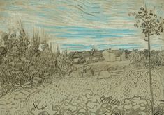 Painting for sale: Vincent van Gogh - Cottages with a Woman Working in the Middle Ground #121 🖼️ Van Gogh Drawings, Vincent Willem Van Gogh, Modern Drawing, Unframed Wall Art, Drawing Artist, Art Institute Of Chicago, Art Club