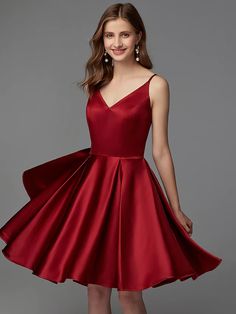 A-Line Hot Homecoming Cocktail Party Valentine's Day Dress V Neck Sleeveless Short Mini Satin with Pleats Valentine's Day Dress, Cheap Cocktail Dresses, Cocktail Dresses Online, Valentines Day Dresses, Dress With Pleats, Dresses Quinceanera, Mob Dresses, Evening Dresses Cocktail, Mothers Dresses