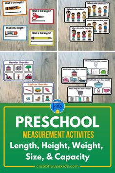 this is an image of preschool measurement activities for students to use in their homeschool