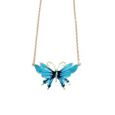 Hi! It is the 80's calling and they have big and bold jewelry for you. This butterfly pendant incorporates two colors of blue to complement the gold. The chain is 18" in length and is 24K gold plated. Blue Butterfly Charm Jewelry For Party, Blue Butterfly Jewelry For Party, Blue Butterfly Necklace For Gift, Blue Butterfly Necklace For Gifts, Elegant Blue Necklace With Butterfly Charm, Elegant Blue Butterfly Charm Necklace, Elegant Blue Butterfly Necklace With Charm, Handmade Blue Butterfly Necklace, Blue Butterfly Necklace