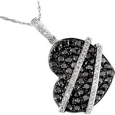 Royal Luxe 14K White Gold Heart Pendant with Black and White Diamonds Black Heart-shaped Jewelry For Anniversary, Black Necklace For Anniversary On Valentine's Day, Black Necklaces For Anniversary On Valentine's Day, Valentine's Day Black Necklace For Anniversary, Black Diamond Heart-shaped Jewelry, Black Heart-shaped Diamond Jewelry, Black Diamond Jewelry For Valentine's Day, Black Round Jewelry For Valentine's Day, Valentine's Day Black Diamond Jewelry