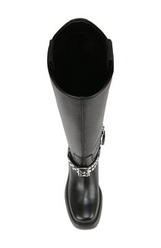 Polished stud hardware dials up the moto attitude of a knee-high bootie grounded by a utilitarian lug sole. 2 1/4" heel; 1 1/2" platform; 3/4" slope 15 1/4" shaft; 14 1/2" calf circumference Inset side-zip closure Leather and synthetic upper/synthetic lining and sole Imported Knee High Platform Boots, Platform Boots Women, Lug Sole, Platform Boots, Sam Edelman, Bootie, Side Zip, Circus, Knee High