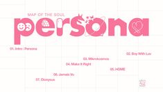 the map of the soul personaa with its names and their respective locations in pink