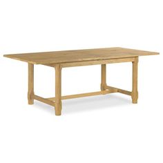 a wooden table sitting on top of a white floor