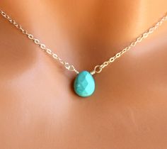 "This is the lovely little turquoise gemstone drop pendant necklace. Pendant is genuine turquoise and measures approximately 10x8mm and hangs on a 14kt gold filled chain with spring clasp closure. Necklace may be ordered in a 16\", 18\", 20\" or 22\" length. This simple little pendant necklace looks great layered with other necklaces or worn alone for a minimalist look. Comes nicely boxed, the perfect present. Available in Gold Filled (Shown in 18\" length), Rose Gold or Sterling Silver (Shown i 14kt Gold Jewelry, Clean Sterling Silver, Jewelry Delicate, Turquoise Pendant Necklace, Drop Pendant Necklace, Women Art, Necklace Gemstone, Gemstone Necklace Pendant, 925 Sterling Silver Chain