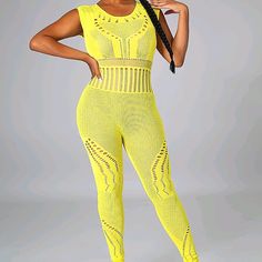 All In One Women's Crochet Jumpsuit Rayon/Nylon Blend Size Medium (8/10) 1pc Jumpsuit Has Cut Out Designs Throughout The Garment. Zipper On Back For Easy Fit Brand New With Tags Only 2 Colors: Blue Or Yellow Bnwt Very Stretchy Ask Questions About Product In Comments Yellow Stretch Bodysuit For Party, Yellow Stretch Jumpsuits And Rompers For Summer, Casual Yellow Bodysuit For Party, Yellow Spring Party Bodysuit, Yellow Fitted Sleeveless Bodysuit, Yellow Stretch Sleeveless Bodysuit, Sleeveless Stretch Yellow Bodysuit, Yellow Stretch Jumpsuit For Beach, Fitted Yellow Bodysuit Casual Style