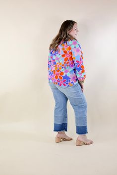 This new top is seriously sweet! It includes long sleeves, a notched v neckline, and a cute floral print that is made out of tiny flowers. Pair it with Judy Blue shorts and sandals and you'll be set for the season! Available in size small to 3XL. Model: Abby is wearing a size large. Nancy is wearing a size 2XL. Size Suggestions and Measurements: Small: 2-6 | Bust: 20 inches across the front | Length: 26 inches Medium: 8-10 | Bust: 21 inches across the front | Length: 27 inches Large: 12-14 | Bus Playful Long Sleeve Tops For Vacation, Playful Floral Print Blouse For Spring, Playful Printed Spring Blouse, Playful Spring Printed Blouse, Playful Long Sleeve Summer Blouse, Playful Printed Blouse For Spring, Playful Long Sleeve Tops For Day Out, Notched Neckline, Giddy Up Glamour