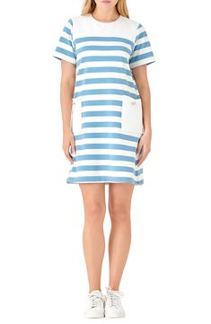 This soft cotton-blend shift is designed in lively stripes and fronted with handy patch pockets. Back keyhole with button-and-loop closure Crewneck Short sleeves Front patch pockets Lined 85% cotton, 15% polyester, with 85% cotton, 15% polyester contrast Hand wash, dry flat Imported English Factory, Striped Mini Dress, Mini Dresses For Women, Mini Dress Casual, Dress For Women, Nordstrom Dresses, Patterned Shorts, Striped Dress, Stripes Pattern