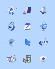 a bunch of different icons on a blue background