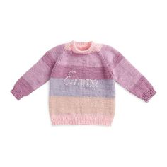 a pink and purple sweater with the word'love'written on it