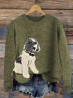 Buy Inexpensive Sweaters at Lilicloth.com online store, SPU: 1W617SW9P7A7D, Color: Green, Activity:Daily, Pattern:Maple leaf. Cozy Knit Sweater, Loose Long Sleeve, Cozy Knit, Electronic Devices, Green Sweater, Cozy Knits, Winter Casual, Vintage Pattern, Lcd Screen