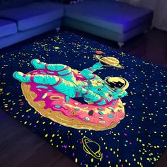 Dark Space, Space Rug, Space Rugs, Uv Reactive, Rug Black, Rooms Home Decor