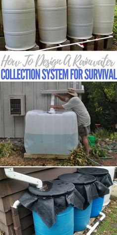 two pictures with the words how to design a rainwater collection system for survival