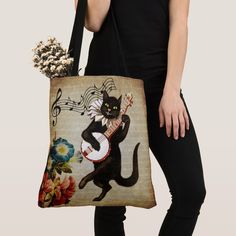 Funny Banjo Musician Cat Tote Bag Cat Tote Bag, Cats Tote Bag, Cat Tote, Banjo, Musician, Shop Now