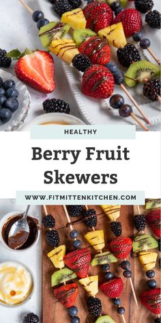 berry fruit skewers with chocolate sauce on the side