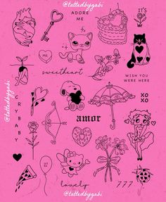 Cute Patchwork Tattoo Ideas, Girly Flash Tattoo, Valentines Tattoo Flash, Flash Tattoo Placement, Cool Flash Tattoos, 90s Flash Tattoo, Simple Cute Tattoos, Valentines Day Tattoo, Valentines Flash