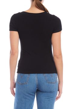 Stretchy ribbing lends lovely texture to a fitted square-neck crop top that's a go-to on its own or as a base layer. 21 1/2" length (size Small) Square neck Short sleeves 95% rayon, 5% spandex Dry clean or hand wash, dry flat Made in the USA Fitted Ribbed Tops With Square Neck, Fitted Ribbed Top With Square Neck, Ribbed Fitted Square Neck Top, Ribbed Fitted Top With Square Neck, Fitted Ribbed Crop Top With Square Neck, Ribbed Fitted Crop Top With Square Neck, Fitted Ribbed Square Neck Crop Top, Cotton Square Neck T-shirt For Summer, Square Neck Ribbed Fitted Crop Top